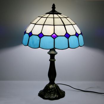 LongHuiJing 12Inch Tiffany Lamp Stained Glass Bedside Table Lamp Mediterranean Style Reading Desk Light 18" Tall