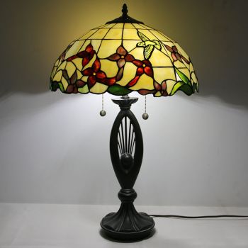 LongHuiJing Tiffany Style Table Lamp Stained Glass Lampshade Bedside Lamp Rose Decorated Lamp 16Inch