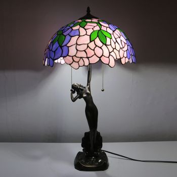 LongHuiJing 16InchTiffany Lamp Table Lamp Unique Wisteria Stained Glass Luxurious Banker Memory Lamp Antique Copper Base