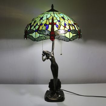 LongHuiJing 16Inch Tiffany Lamp Table Lamp Antique Green Stained Glass Luxurious Banker Memory Lamp Unique Copper Base