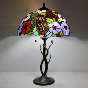 LongHuiJing Tiffany Style Table Lamp Stained Glass Lampshade Flower Bedside Lamp Rose Decorated Lamp 16Inch