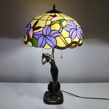 LongHuiJing 16Inch Tiffany Lamp Table Lamp Floral Stained Glass Luxurious Banker Memory Lamp Antique Copper Base