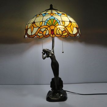 LongHuiJing 16Inch Tiffany Lamp Table Lamp Unique Stained Glass Luxurious Banker Memory Lamp Antique Copper Base