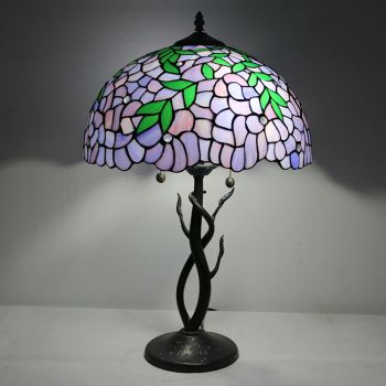 LongHuiJing Tiffany Style Table Lamp Stained Glass Purple Lampshade Bedside Lamp Rose Decorated Lamp 16Inch