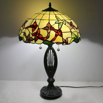 LongHuiJing Tiffany Style Table Lamp Stained Glass Lampshade Bedside Lamp Rose Decorated Lamp 16Inch