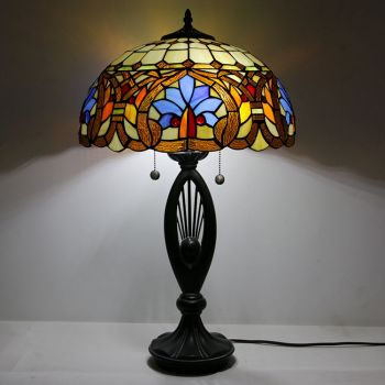 LongHuiJing Tiffany Style Table Lamp Stained Glass Love Lampshade Bedside Lamp Rose Decorated Lamp 16Inch