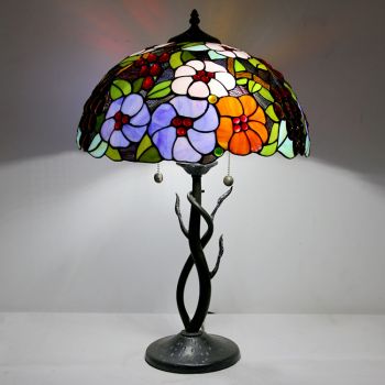 LongHuiJing Tiffany Style Table Lamp Stained Glass Lampshade Flower Bedside Lamp Rose Decorated Lamp 16Inch