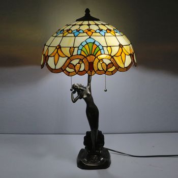 LongHuiJing 16Inch Tiffany Lamp Table Lamp Unique Stained Glass Luxurious Banker Memory Lamp Antique Copper Base