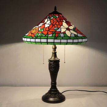 LongHuiJing 16Inch Retro Tiffany Table Lamp Stained Glass Cone Shade Flowers Lampshade Lights Handmade Glass Desk Lamps