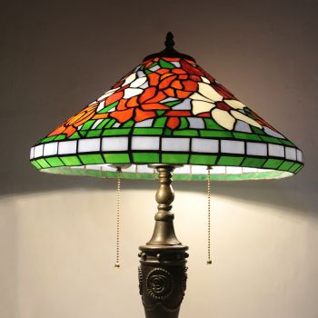 LongHuiJing 16Inch Retro Tiffany Table Lamp Stained Glass Cone Shade Flowers Lampshade Lights Handmade Glass Desk Lamps