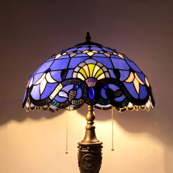 LongHuiJing 16Inch Retro Tiffany Table Lamp Stained Glass Purple Baroque Lampshade Lights Handmade Glass Desk Lamps