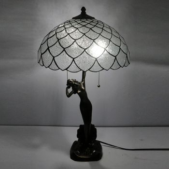 LongHuiJing 16Inch Tiffany Lamp Table Lamp Unique Stained Glass Luxurious Banker Memory Lamp Antique Copper Base
