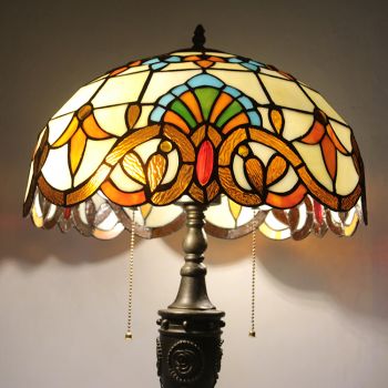 LongHuiJing 16Inch Retro Tiffany Table Lamp Stained Glass Baroque Lampshade Lights Handmade Glass Desk Lamps
