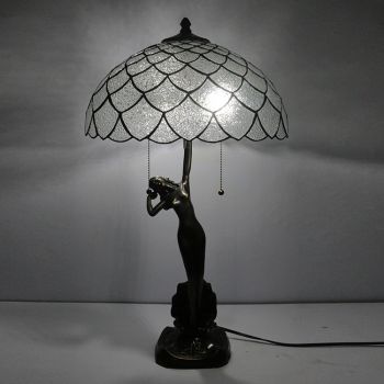 LongHuiJing 16Inch Tiffany Lamp Table Lamp Unique Stained Glass Luxurious Banker Memory Lamp Antique Copper Base