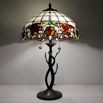 LongHuiJing Tiffany Style Table Lamp Rose Stained Glass Lampshade Bedside Lamp Decorated Lamp 16Inch
