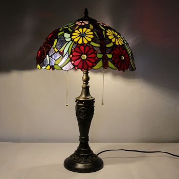 LongHuiJing 16Inch Retro Tiffany Table Lamp Stained Glass Unique Flowers Lampshade Lights Handmade Glass Desk Lamps