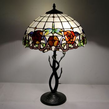 LongHuiJing Tiffany Style Table Lamp Rose Stained Glass Lampshade Bedside Lamp Decorated Lamp 16Inch