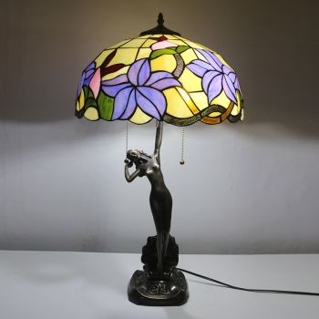LongHuiJing 16Inch Tiffany Lamp Table Lamp Floral Stained Glass Luxurious Banker Memory Lamp Antique Copper Base