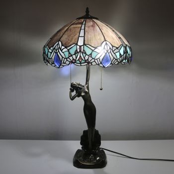 LongHuiJing 16Inch Tiffany Lamp Table Lamp Purple Stained Glass Luxurious Banker Memory Lamp Antique Copper Base