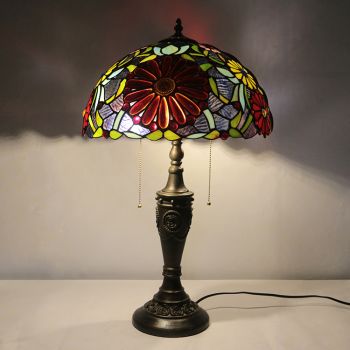 LongHuiJing 16Inch Retro Tiffany Table Lamp Stained Glass Unique Flowers Lampshade Lights Handmade Glass Desk Lamps