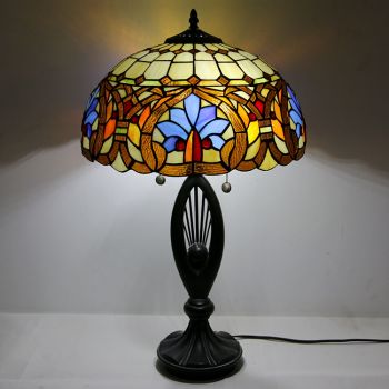 LongHuiJing Tiffany Style Table Lamp Stained Glass Love Lampshade Bedside Lamp Rose Decorated Lamp 16Inch