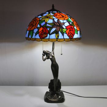 LongHuiJing 16Inch Tiffany Lamp Table Lamp Unique Flower Stained Glass Luxurious Banker Memory Lamp Antique Copper Base