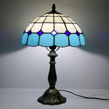 LongHuiJing 12Inch Tiffany Lamp Stained Glass Bedside Table Lamp Mediterranean Style Reading Desk Light 18" Tall