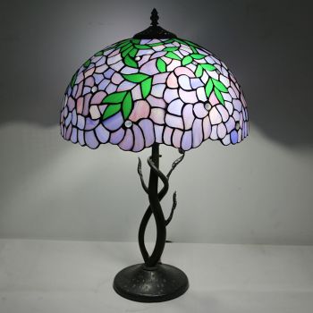 LongHuiJing Tiffany Style Table Lamp Stained Glass Purple Lampshade Bedside Lamp Rose Decorated Lamp 16Inch