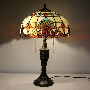 LongHuiJing 16Inch Retro Tiffany Table Lamp Stained Glass Baroque Lampshade Lights Handmade Glass Desk Lamps