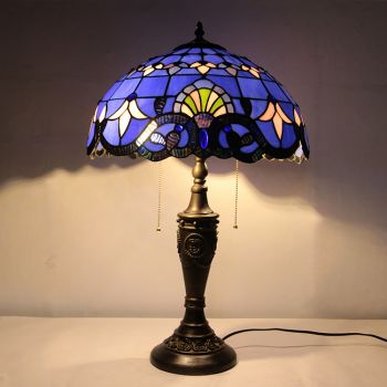 LongHuiJing 16Inch Retro Tiffany Table Lamp Stained Glass Purple Baroque Lampshade Lights Handmade Glass Desk Lamps