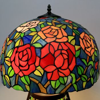 LongHuiJing 16-Inches Vintage Rose Tiffany Style Stained Glass Table Lamp With Double Lit Bedroom Bedside Art Lighting