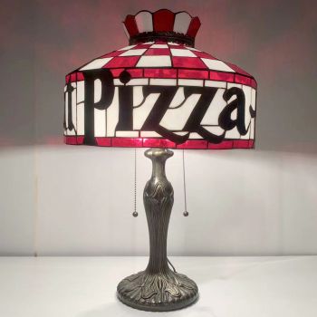 LongHuiJing 16Inch Stained Glass Lampshade Desk Lamps Pizza Hut Lamp Tiffany Style Table Light 