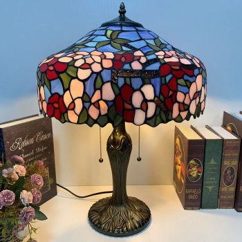 LongHuiJing 16Inch Stained Glass Lampshade Desk Lamps Flower Lamp Tiffany Style Table Light