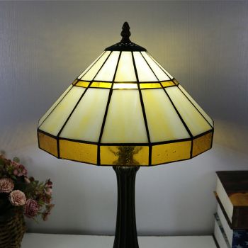 LongHuiJing Tiffany Style Yellow Table Lamp 12inch Stained Glass Lampshade Desk Light Creative Art Home Decor