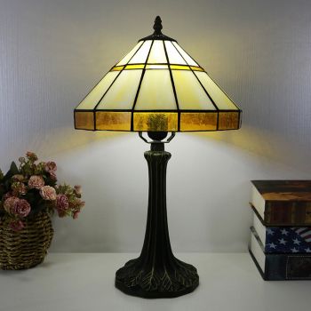 LongHuiJing Tiffany Style Yellow Table Lamp 12inch Stained Glass Lampshade Desk Light Creative Art Home Decor