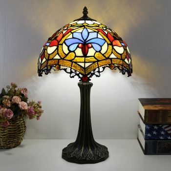 LongHuiJing Tiffany Style Table Lamp 12inch Unique Baroque Stained Glass Lampshade Desk Light Creative Art Home Decor