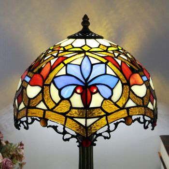 LongHuiJing Tiffany Style Table Lamp 12inch Unique Baroque Stained Glass Lampshade Desk Light Creative Art Home Decor