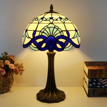 LongHuiJing Tiffany Style Table Lamp 12inch Blue Baroque Stained Glass Lampshade Desk Light Creative Art Home Decor