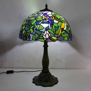LongHuiJing Unique Stained Glass Table Lamp Tiffany Style Desk Light With 16Inch Wide Lampshade and Zinc Alloy Base