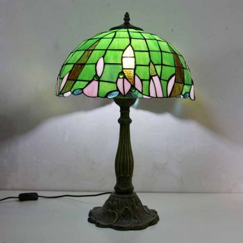 LongHuiJing Green Stained Glass Table Lamp Tiffany Style Desk Light With 16Inch Wide Lampshade and Zinc Alloy Base