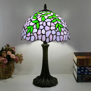 LongHuiJing Tiffany Style Table Lamp 12inch Vintage Wisteria Stained Glass Lampshade Desk Light Creative Art Home Decor