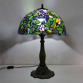 LongHuiJing Unique Stained Glass Table Lamp Tiffany Style Desk Light With 16Inch Wide Lampshade and Zinc Alloy Base