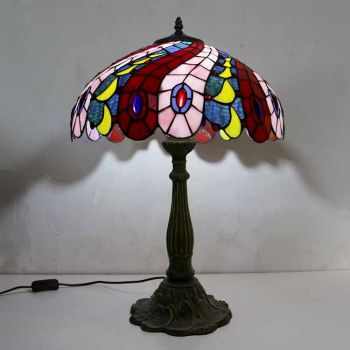 LongHuiJing Peacock Stained Glass Table Lamp Tiffany Style Desk Light With 16Inch Wide Lampshade and Zinc Alloy Base