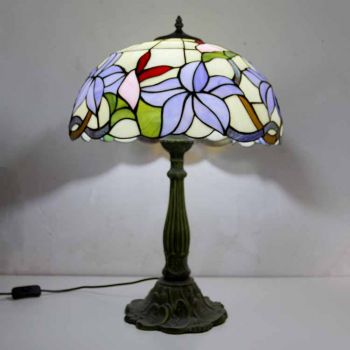 LongHuiJing Retro Stained Glass Table Lamp Tiffany Style Desk Light With 16Inch Wide Lampshade and Zinc Alloy Base