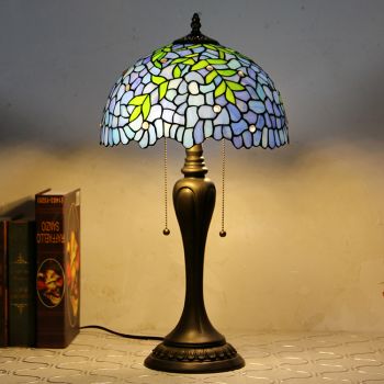 LongHuiJing 12Inch Tiffany Style Desk Lamp Wisteria Stained Glass Table Lamps Creative Bedroom Bedside Desk Light