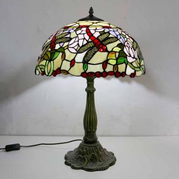 LongHuiJing Dragonflies Stained Glass Table Lamp Tiffany Style Desk Light With 16Inch Wide Lampshade and Zinc Alloy Base