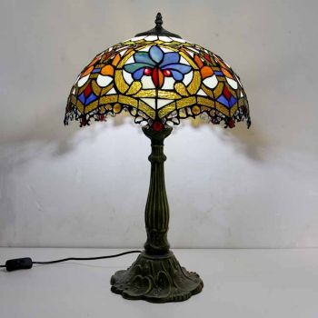 LongHuiJing Colorful Stained Glass Table Lamp Tiffany Style Desk Light With 16Inch Wide Lampshade and Zinc Alloy Base