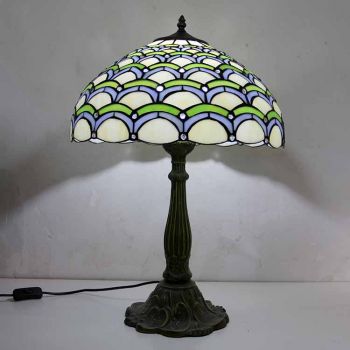 LongHuiJing Mediterranea Stained Glass Table Lamp Tiffany Style Desk Light With 16In Wide Lampshade and Zinc Alloy Base