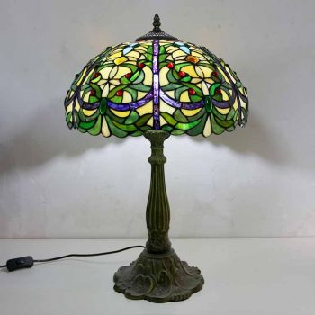 LongHuiJing Victorian Stained Glass Table Lamp Tiffany Style Desk Light With 16Inch Wide Lampshade and Zinc Alloy Base