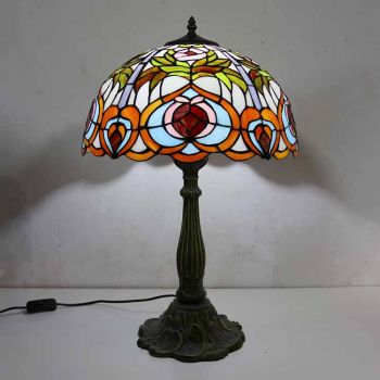 LongHuiJing Classic Stained Glass Table Lamp Tiffany Style Desk Light With 16Inch Wide Lampshade and Zinc Alloy Base